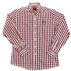 Florida State Seminoles Sz L Shirt Mens Red Check Button Up Long Sleeve Antigua